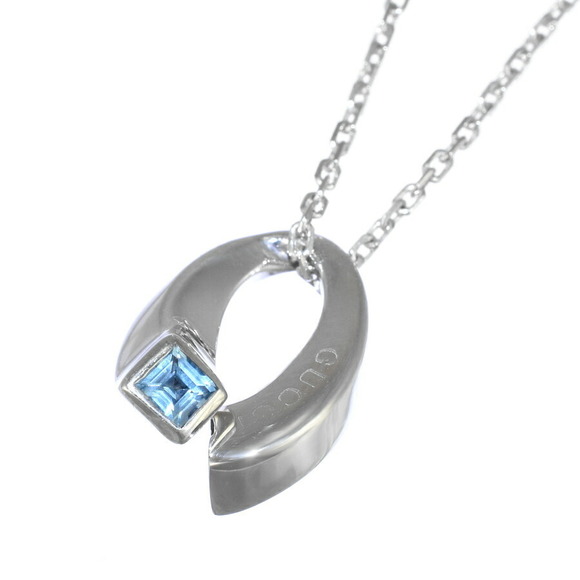 Gucci Sterling Silver Blue Topaz GG Logo Pendant Necklace - Picture 2 of 8